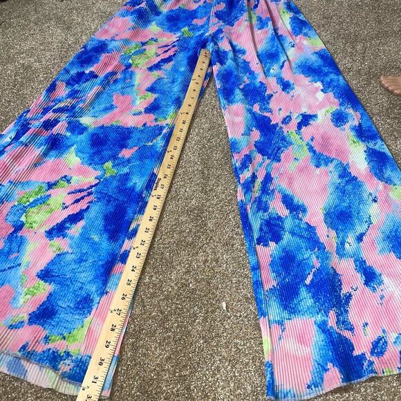 Niccy pants wide leg tie dyed look accordion elastic waist pull on trousers MD - Picture 5 of 9